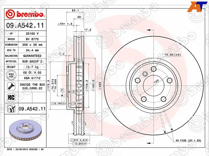 09.A542.11 Brembo Диск тормозной перед BMW X5 E53 4,4/4,6/4,8I 01-06 для 