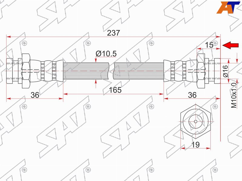 ST-90947-02817 Sat Шланг тормозной передний (Таиланд) TOYOTA LAND CRUISER 92-98 LH=RH промежуточный для 