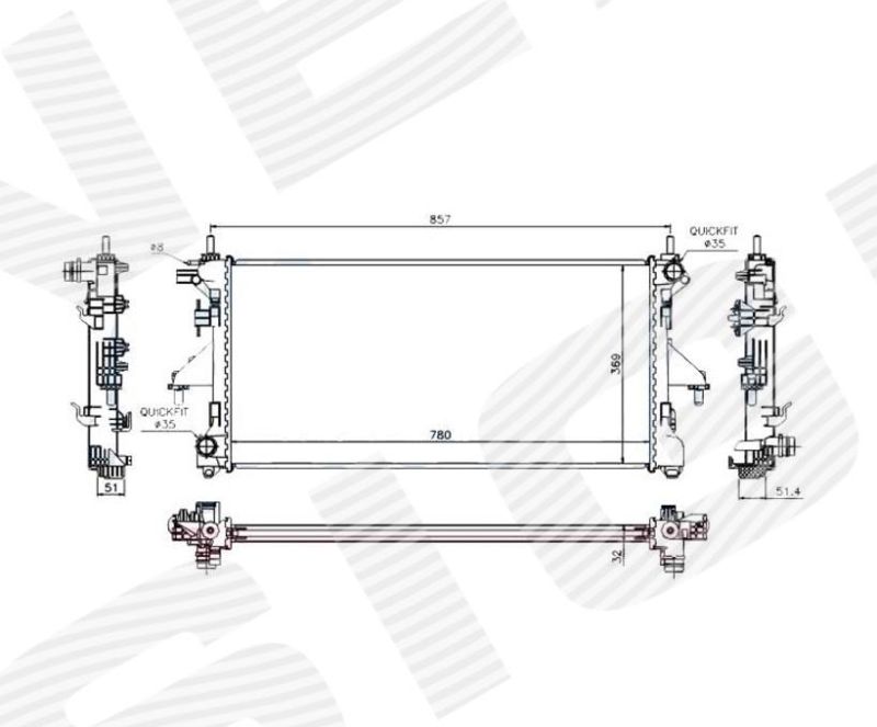 Радиатор охлаждения 2,2HDI/2,2JTD/2,3JTD/3,0HDI MT/AT RA63555Q RA63555Q