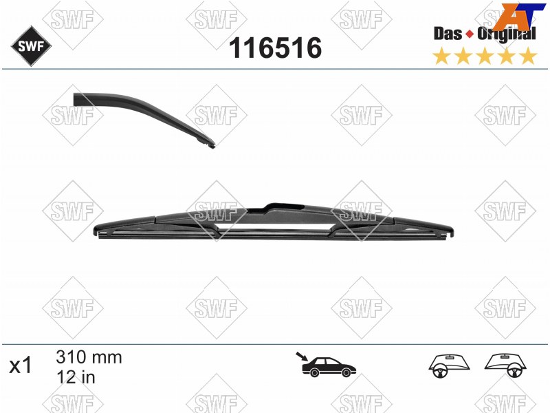 116516 SWF Щетка стеклоочистителя задняя SWF DAS ORIGINAL  (Focus III 10-19 / Qashqai 06-14 / Fiesta 08-18) для 