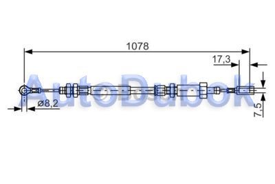 Тросс ручного тормоза к ручнику 1078мм 1987482002