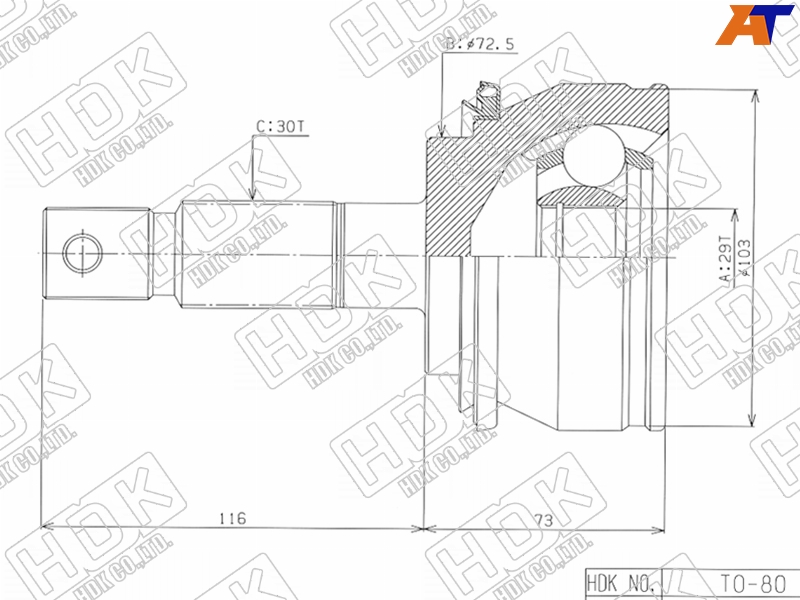 Шрус наружный TOYOTA HILUX 05- FORTUNER 05- TO-80 TO-80