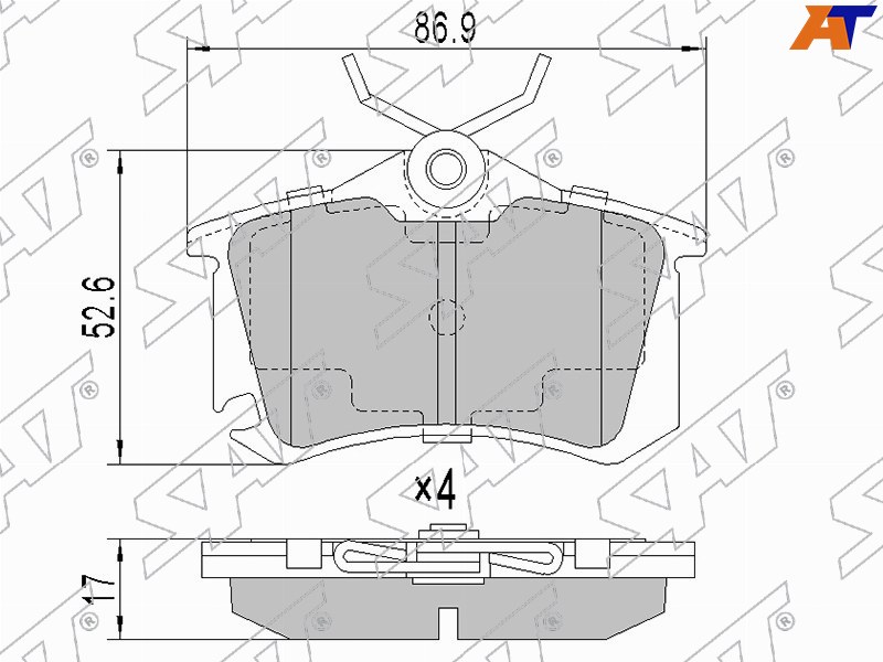 ST-1J0698451P Sat Колодки тормозные зад SKODA OCTAVIA 97-/YETI 09-/AUDI A4 01-08/A6 97-05/VW SCIROCCO 08-/RENAULT FLUE для 