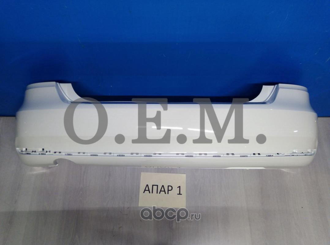 Бампер задний Volkswagen Polo sedan 5 белый, 2015-2020, один круглый вырез под глушитель OEM0057 OEM0057