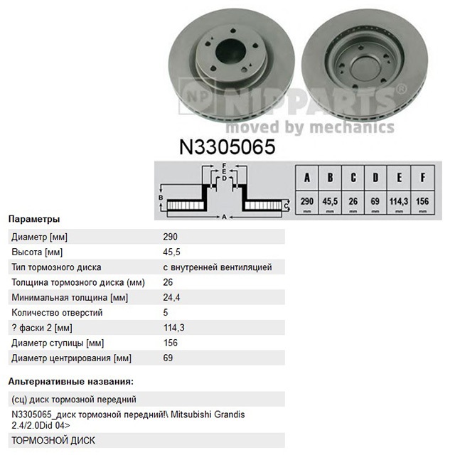 N3305065 Nipparts Диск тормозной передний комплект для 
