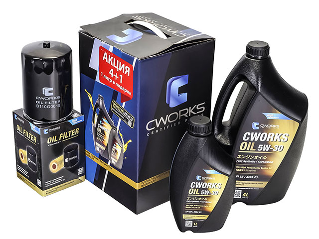 GSM0004  Набор для ТО CWORKS масло моторное A130R2004A 5W30 синт. С3 4л+1л + фильтр масляный B110G0018 3.2D 4M41 для 