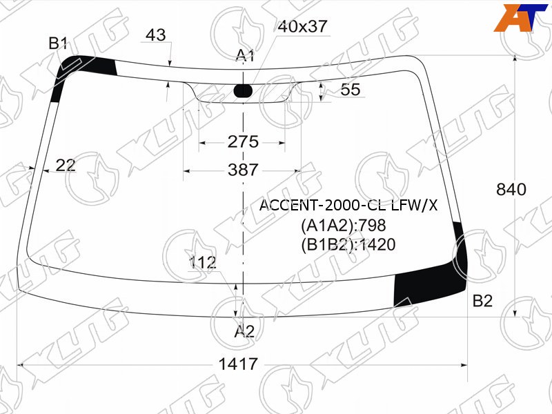 Стекло лобовое без полосы HYUNDAI ACCENT (сборка Россия) 4/5D 00-12/VERNA 3/4/5D 00-06 ACCENT-2000-CL LFW/X ACCENT-2000-CL LFW/X