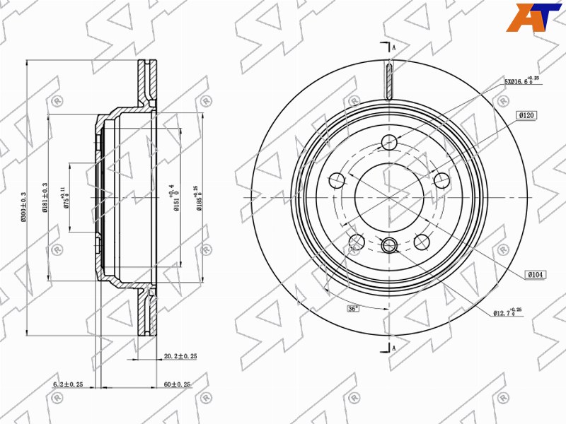 ST-34216864900 Sat Диск тормозной зад BMW 3 F30/F31/F34/F80/ BMW 4 F32/F82/F36 для 