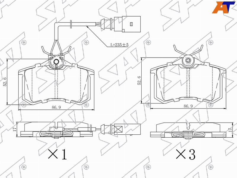 Колодки тормозные зад SKODA OCTAVIA 12-/ VW TRANSPORTER 90-03 (с датчиком) ST-28-0073 ST-28-0073