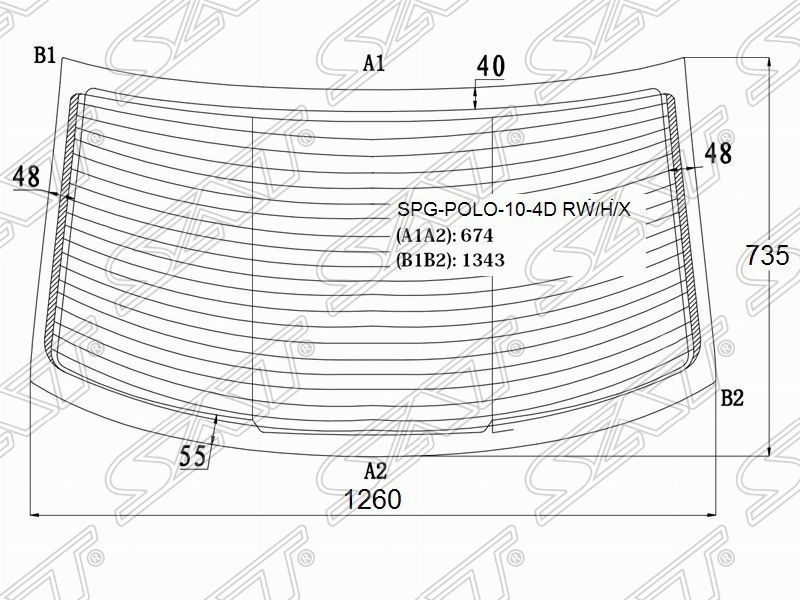 Стекло заднее с обогревом в клей SPG-POLO-10-4D RW/H/X SPG-POLO-10-4D RW/H/X