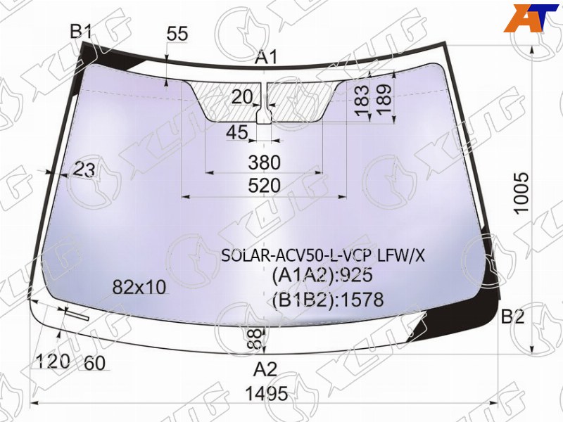 SOLAR-ACV50-L-VCP LFW/X XYG Стекло лобовое атермальное TOYOTA CAMRY ACV50 11-18 (Solar-X защита от ультрафиолета) для 