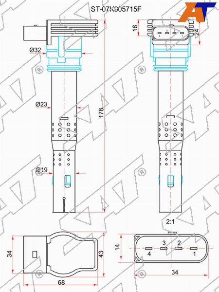Катушка зажигания VAG A1/A3/A5/A6/Q5/OCTAVIA/SUPERB/YETI/GOLF/PASSAT/TIGUAN ST-07K905715F ST-07K905715F