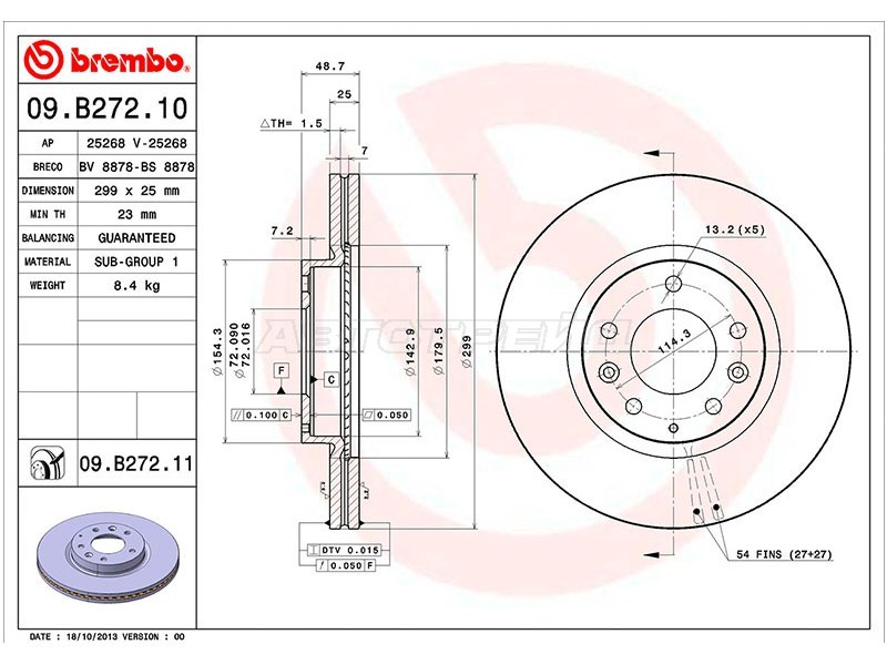 09.B272.10 Brembo Диск тормозной перед MAZDA 6 07- для 