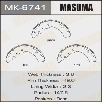 MK6741 Masuma КОЛОДКИ БАРАБАННЫЕ КОМПЛЕКТ L 200 для 