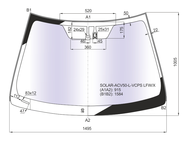 Стекло лобовое атермальное + дд Solar-X защита от ультрафиолета SOLAR-ACV50-L-VCPS LFW/X SOLAR-ACV50-L-VCPS LFW/X